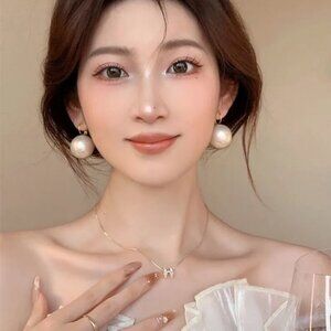 Gold Filled Simulation Pearl Big Round Drop Earrings - New